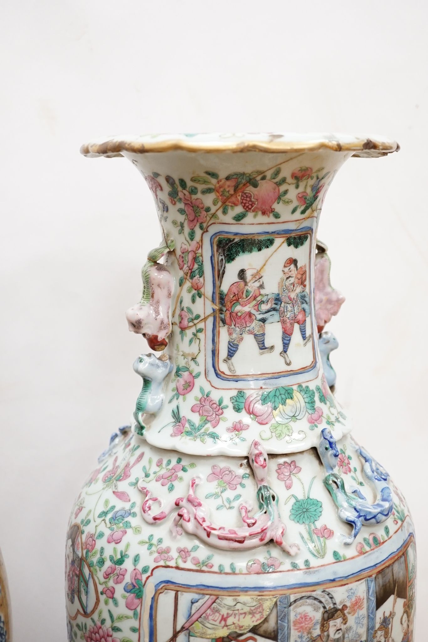 A large Chinese crackle glaze vase, late 19th/early 20th century and a large Chinese famille rose vase, late 19th century, tallest 60 cm.